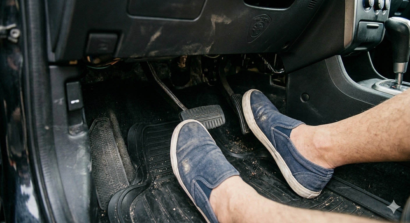Pressing teh brake pedal of a car