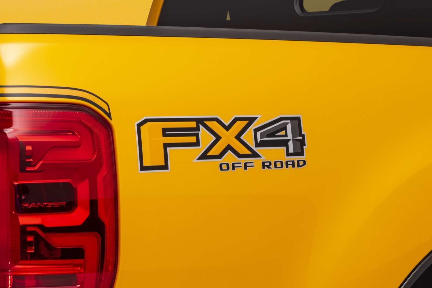 Rear of a 2022 Ford Ranger with the FX4 Off-Road package decal