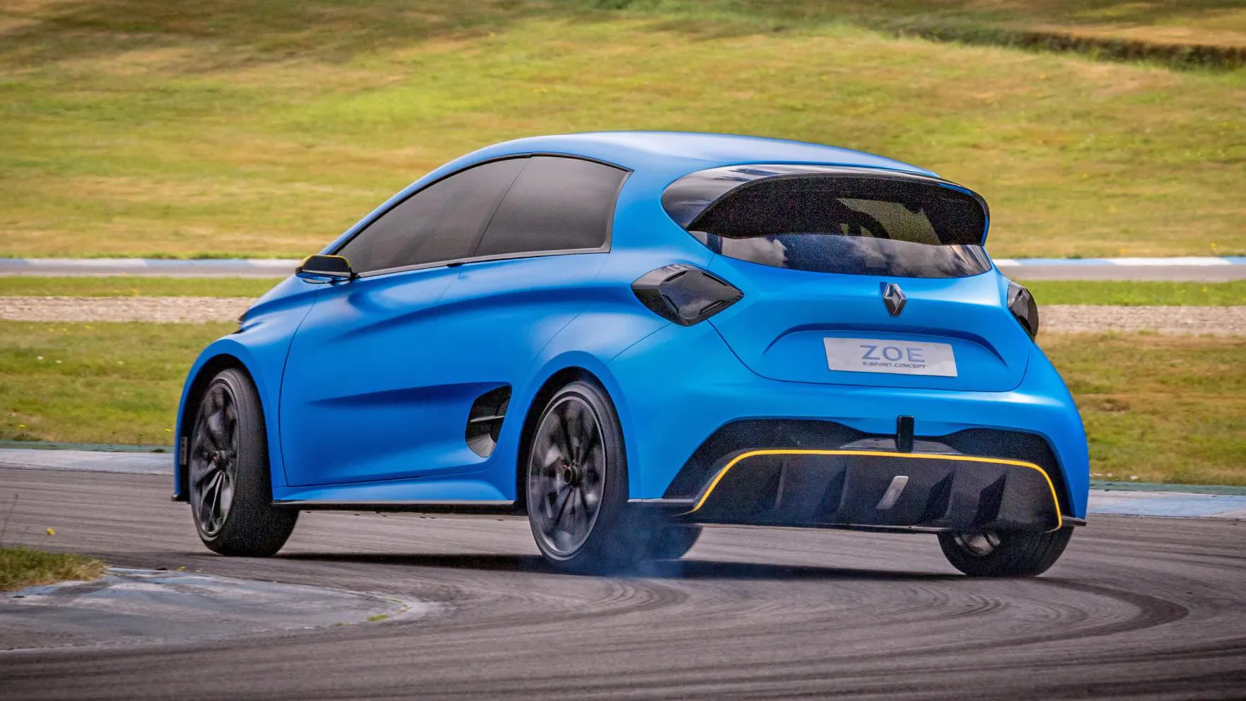 A Renault Zoe is sprinting on a race track