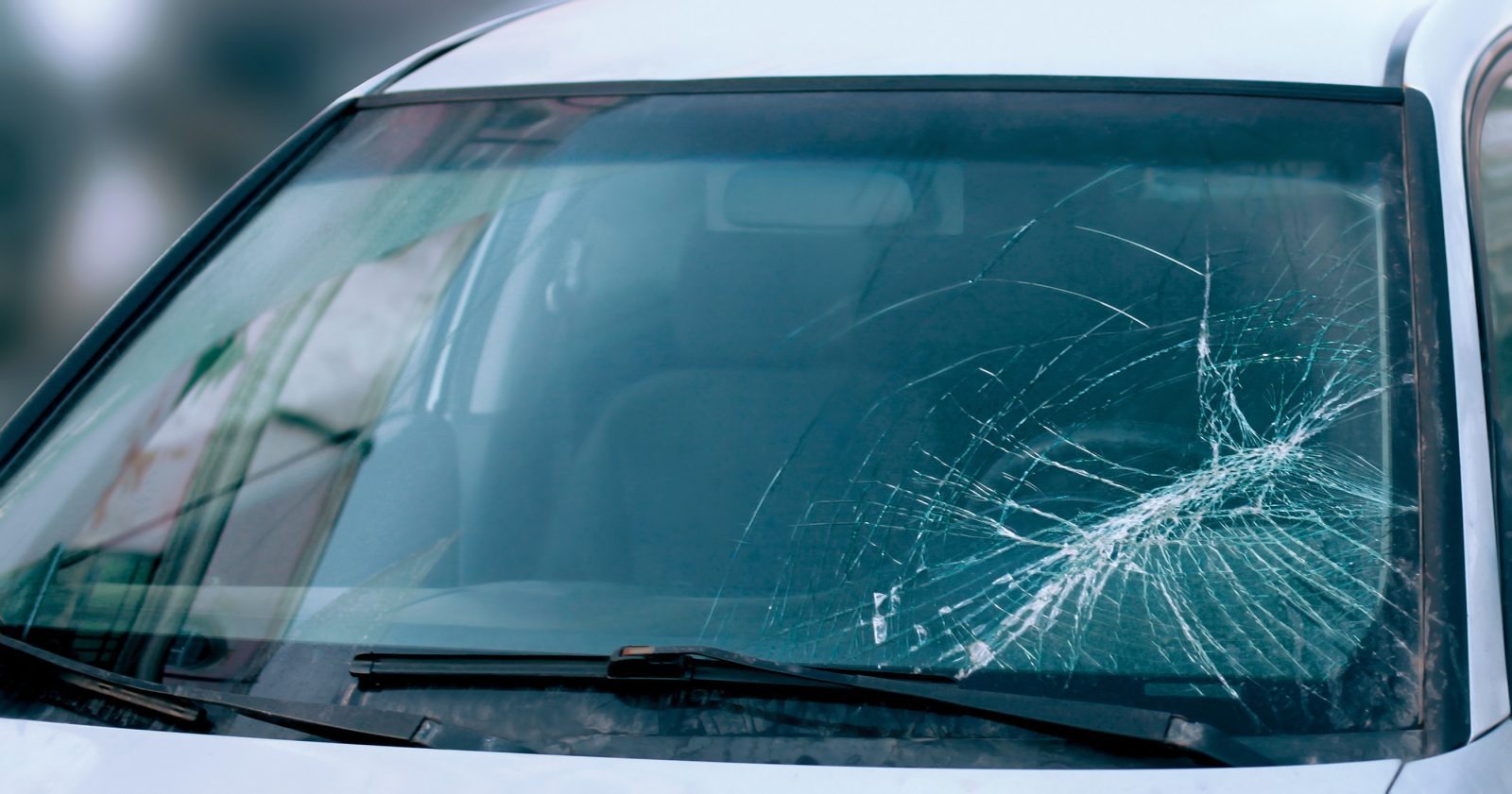 Severely cracked windshield 