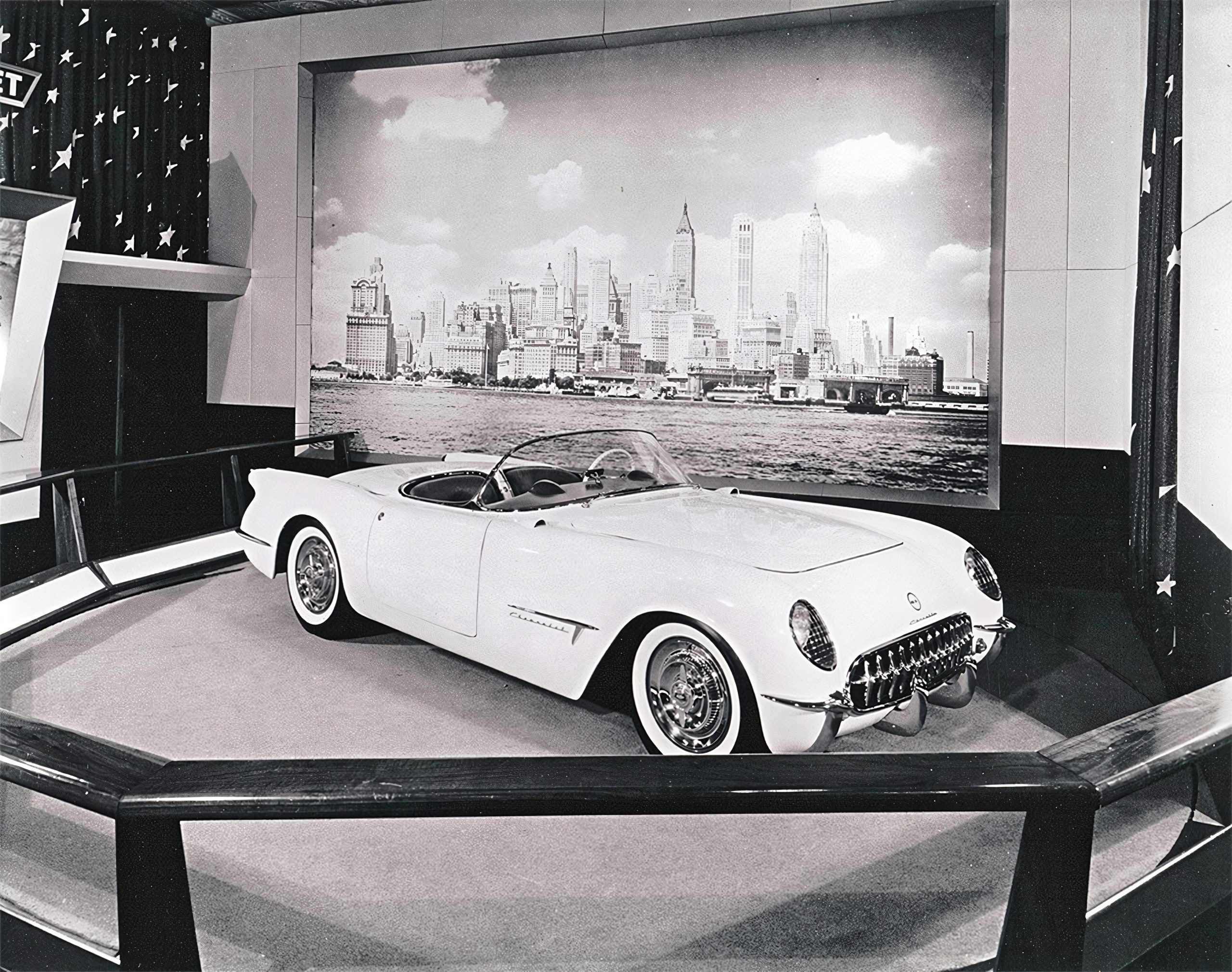 The first Chevrolet Corvette on display at the 1952 GM Motorama show in New York City