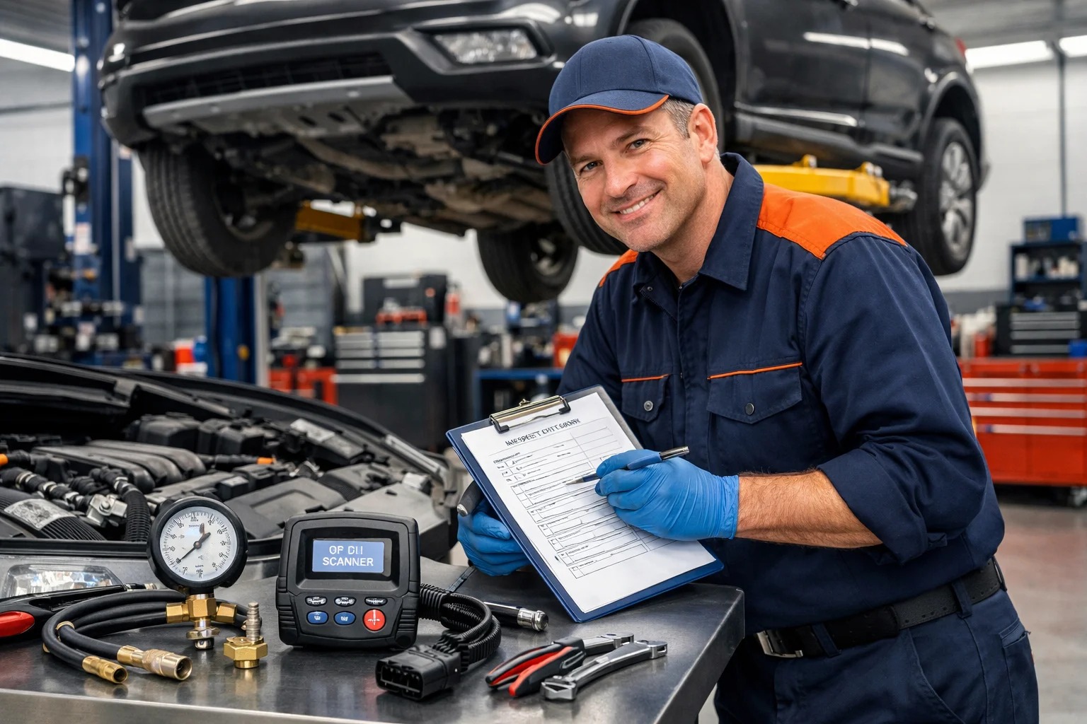 Vehicle inspection at a service station
