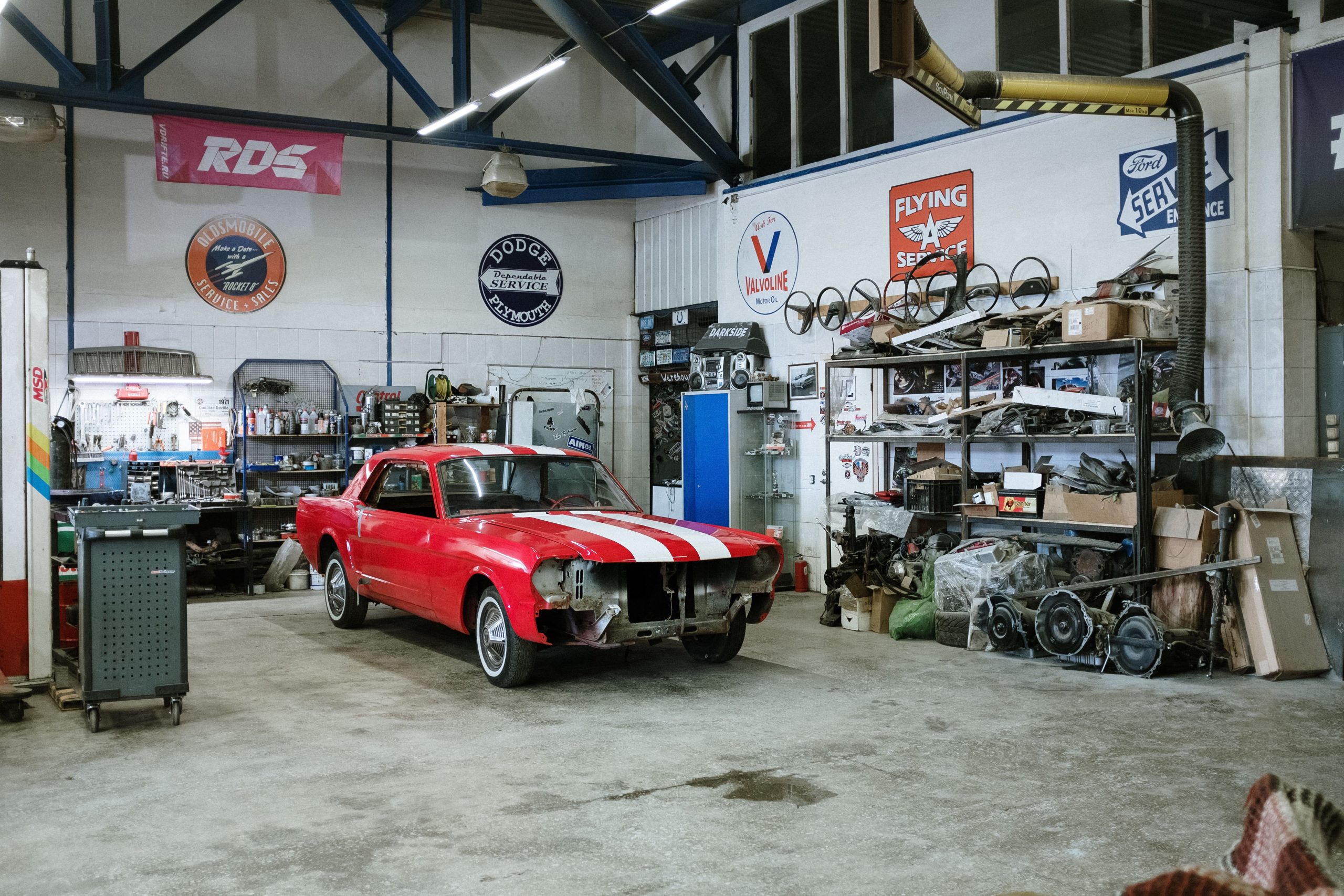 Vehicle receiving maintenance at a repair shop