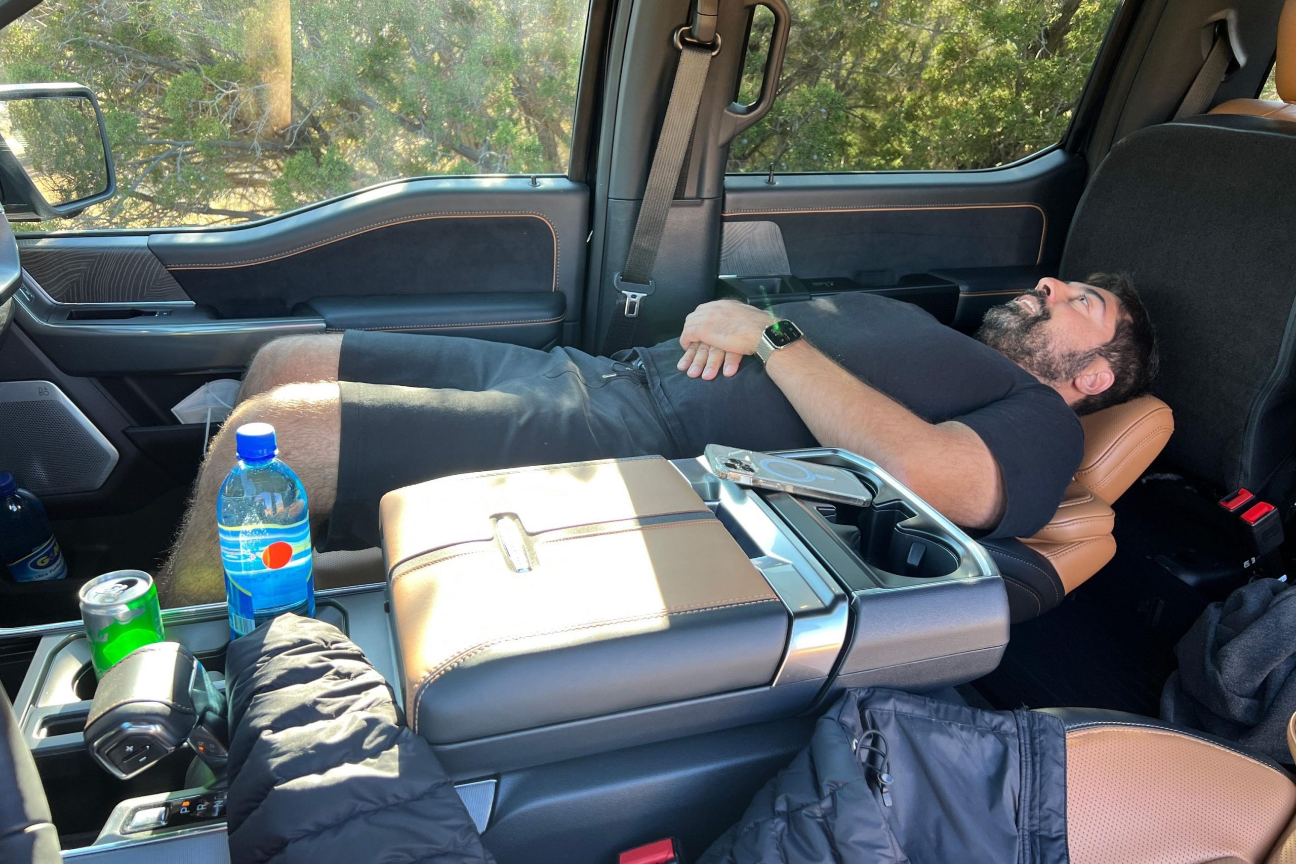 Back seat of a Ford F-150 pickup truck
