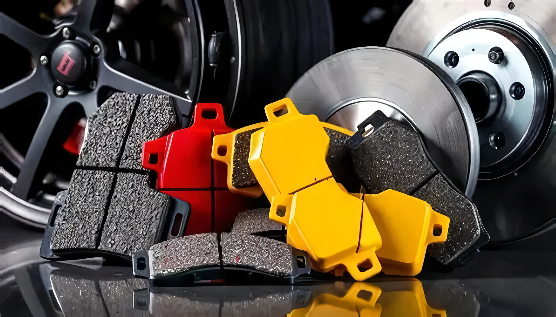 Brake pads in various colors and designs