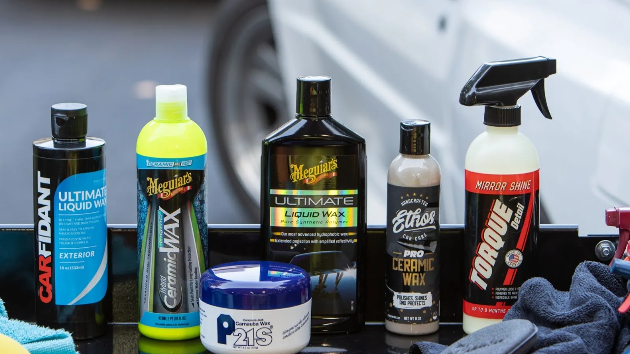Car wax products arranged for comparing paint protection and shine