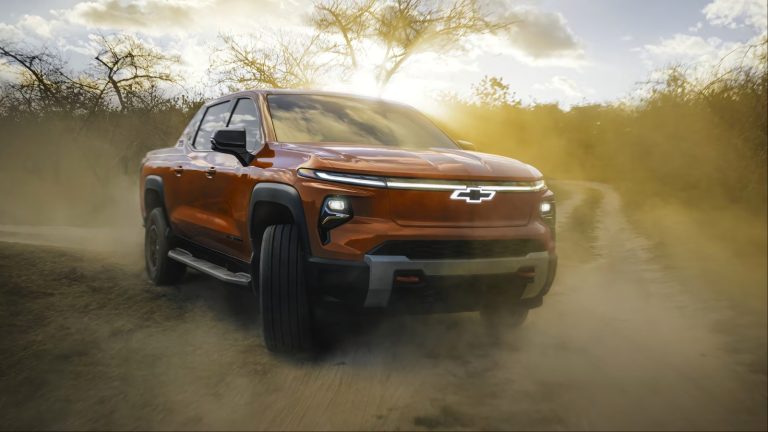 Chevrolet Silverado EV kicking up dust on an off-road trail