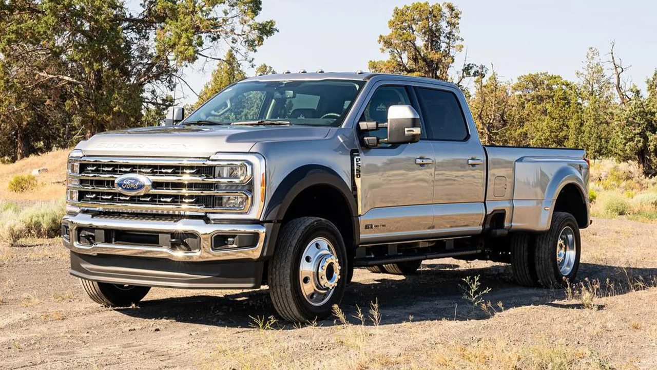 Ford Super Duty pickup parked outdoors, showcasing its rugged design and heavy-duty stance