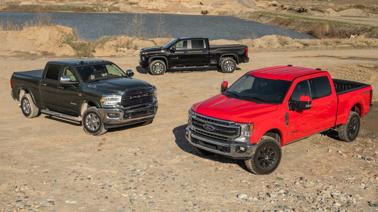 Ford F-250, a Ram 2500 HD, and a Chevrolet Silverado 2500 HD