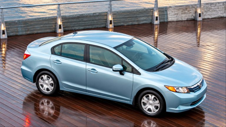 A Honda Civic is shown on a rainy day