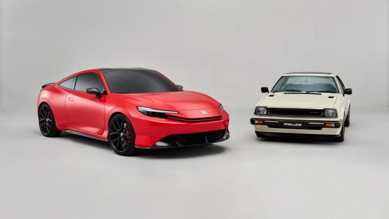 Honda Prelude shown with the original first-generation model, highlighting its evolution