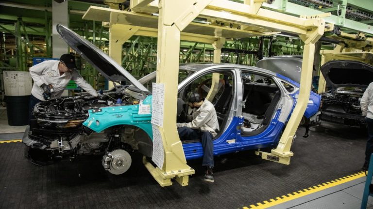 Honda vehicles being assembled on an Ohio factory production line