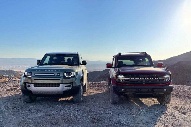 Land Rover Defender and a Ford Bronco