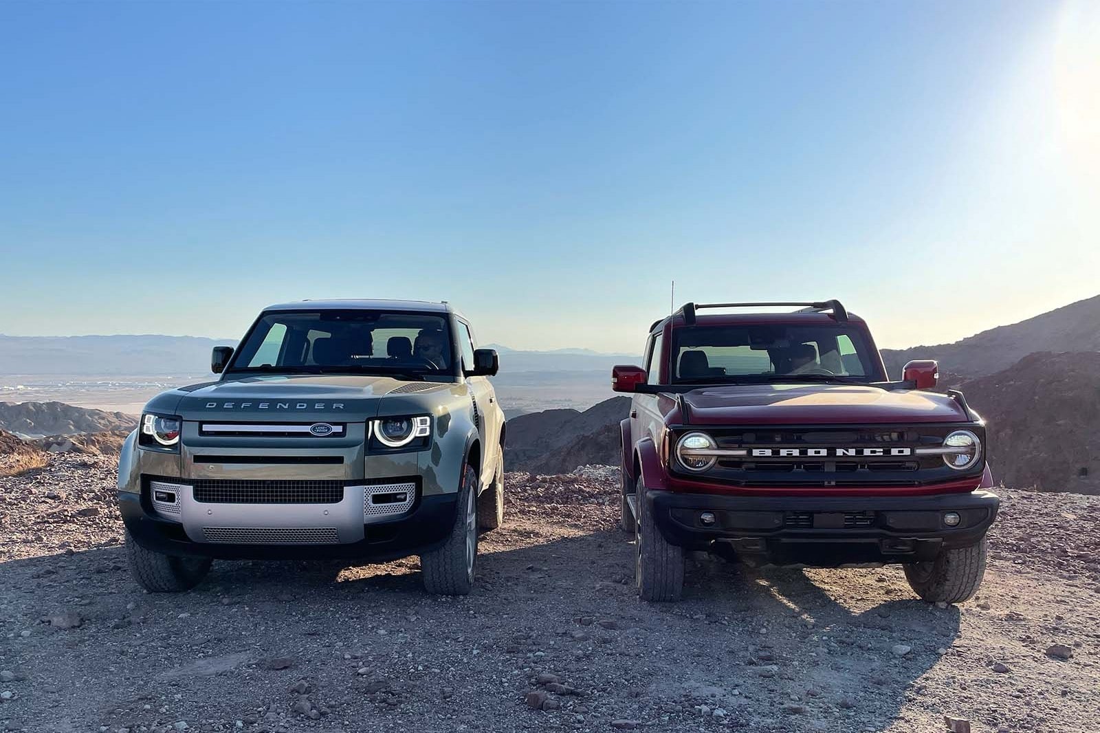 Land Rover Defender and a Ford Bronco