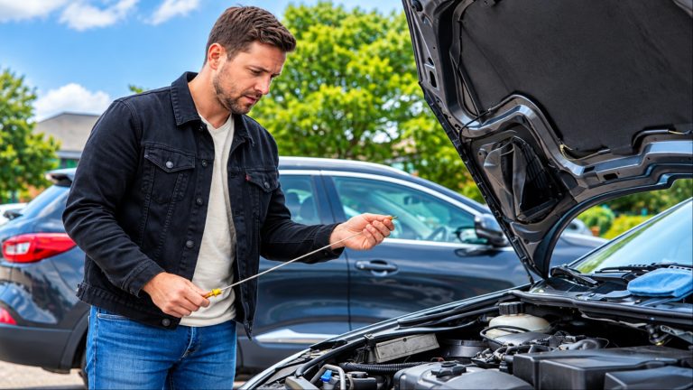 A man is frustrated after seeing his car