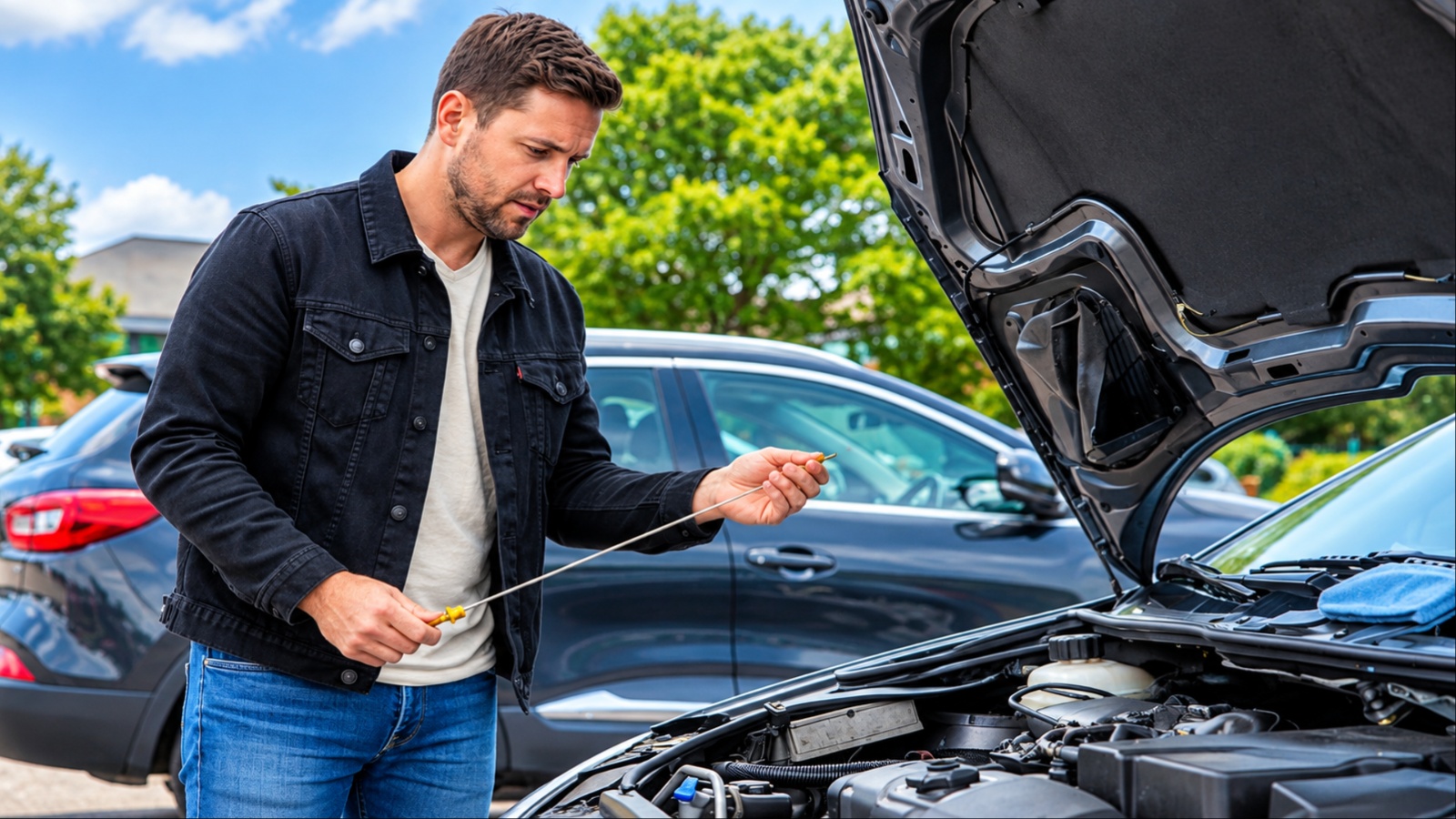 A man is frustrated after seeing his car