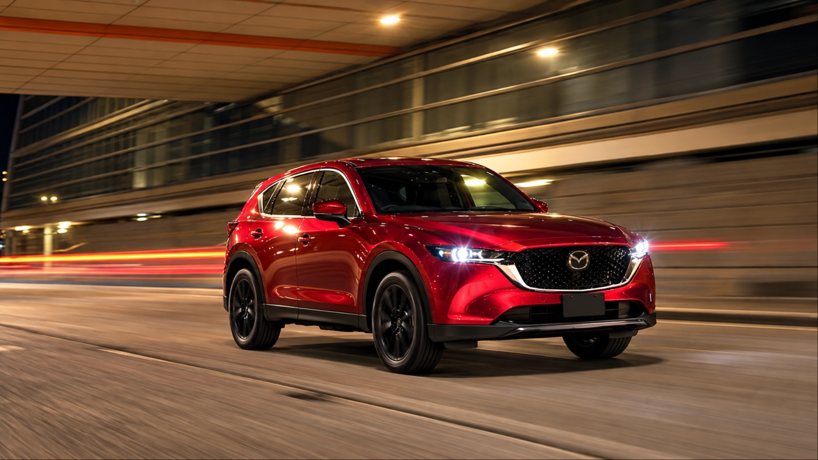 Mazda CX-5 headlights at night