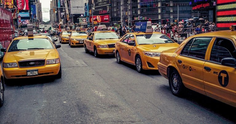 New York City lined with yellow taxis