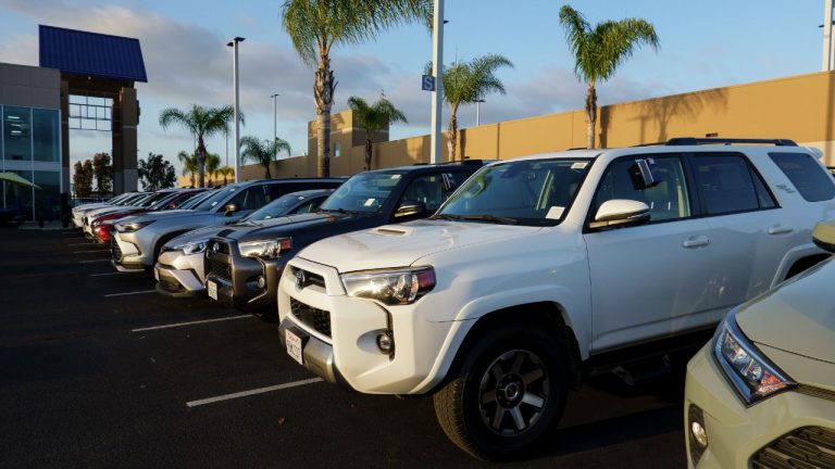 Toyota 4Runner leads a row of SUVs at a dealership