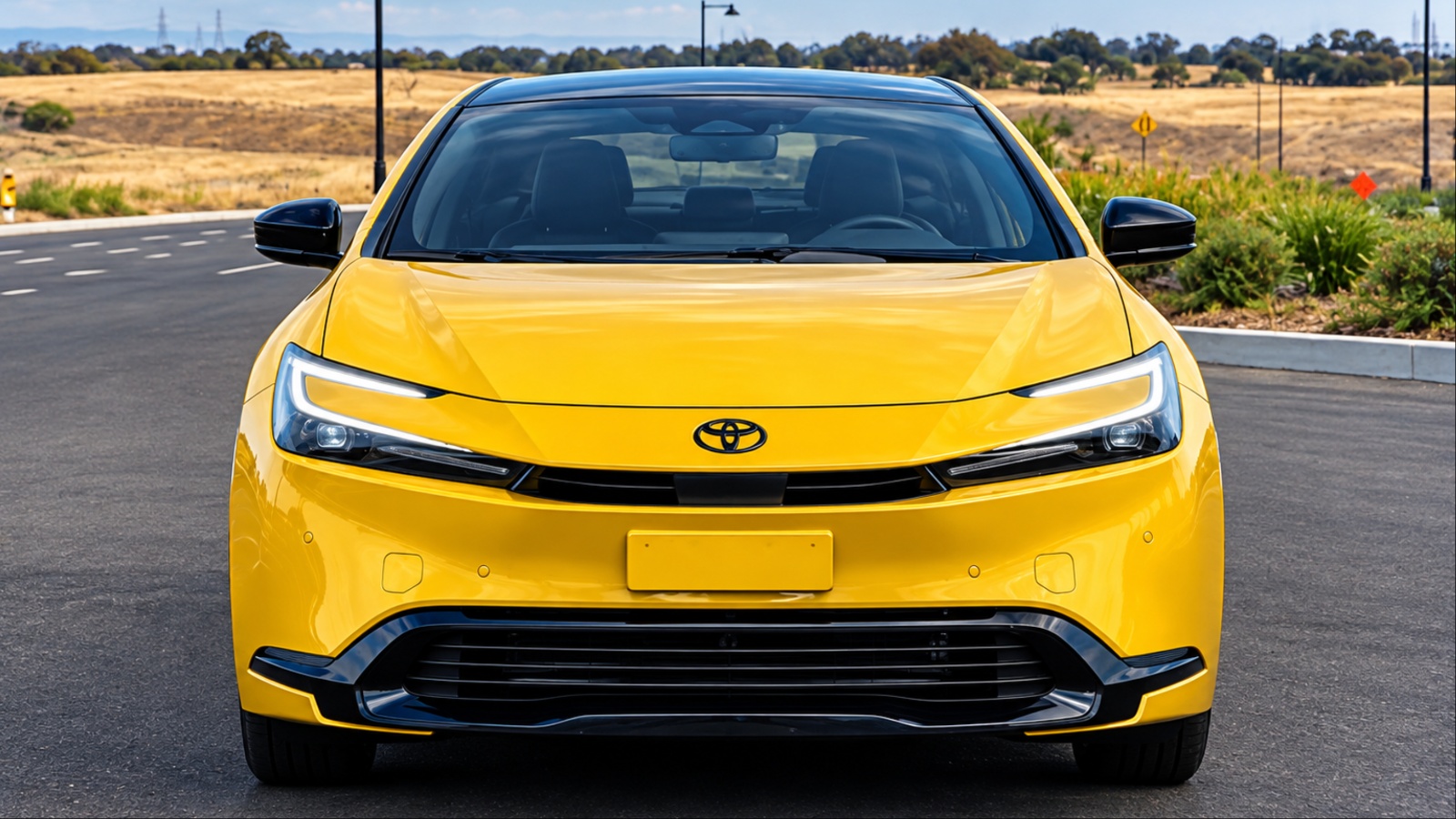 A Toyota Prius is standing on a concrete road