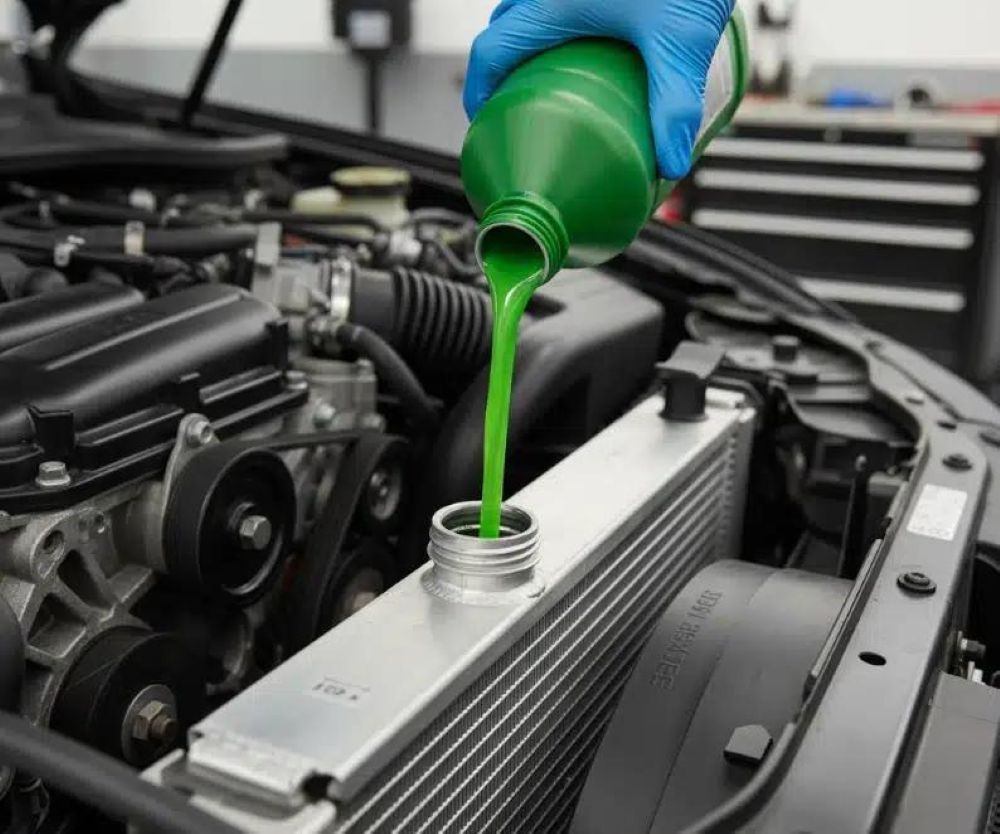Fresh Green Coolant Filling Radiator