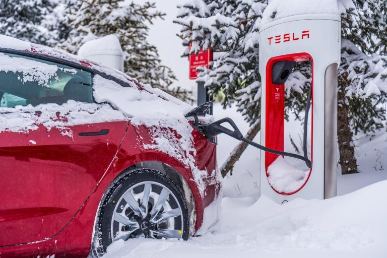 Snow-covered EV charging outdoors