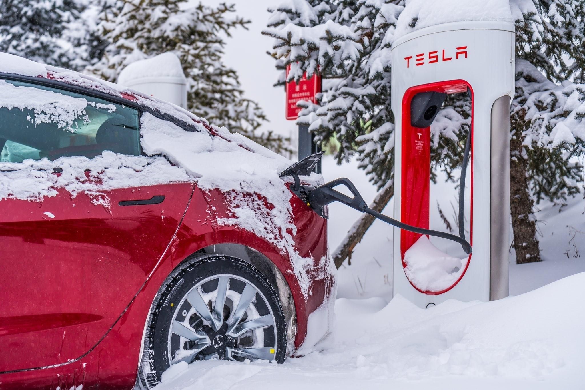 Snow-covered EV charging outdoors
