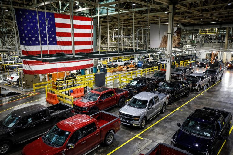 American pickup trucks on a U.S. auto assembly line