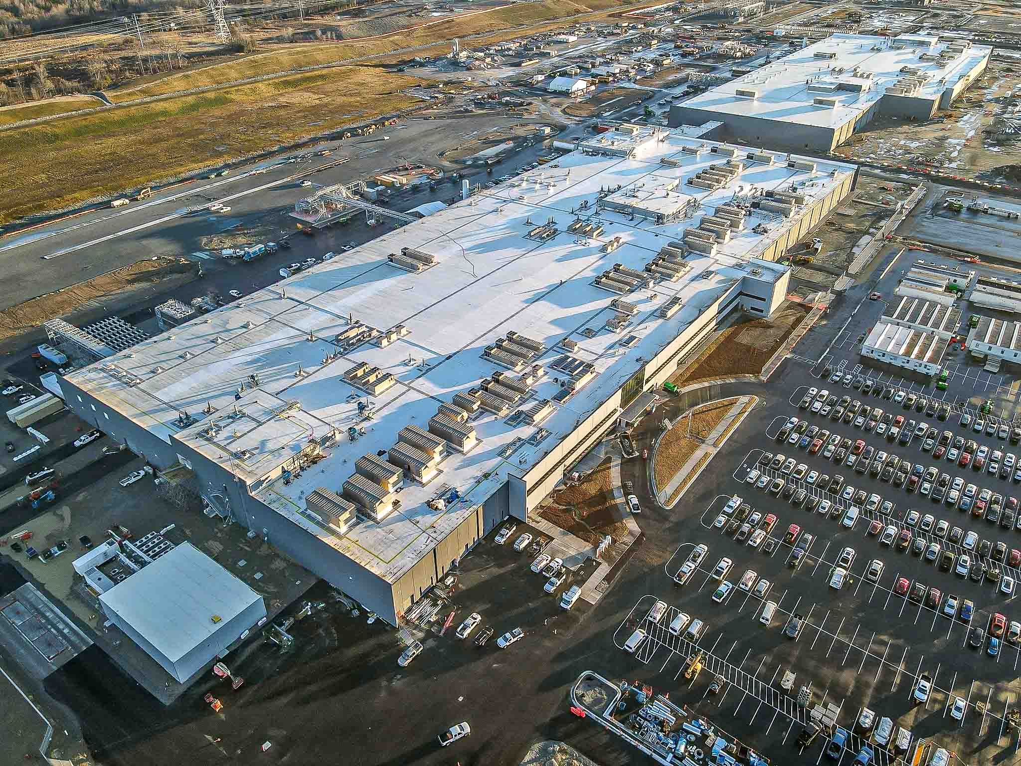 Aerial view of Toyota Battery Center of Saline, showing its extensive manufacturing facility