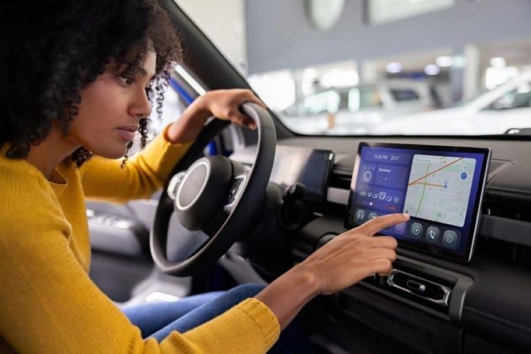 Driver Using Large In-Car Touchscreen