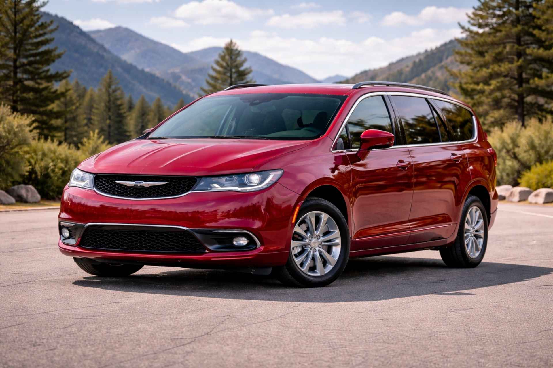 A Chrysler Voyager is standing on an open road on a sunny day