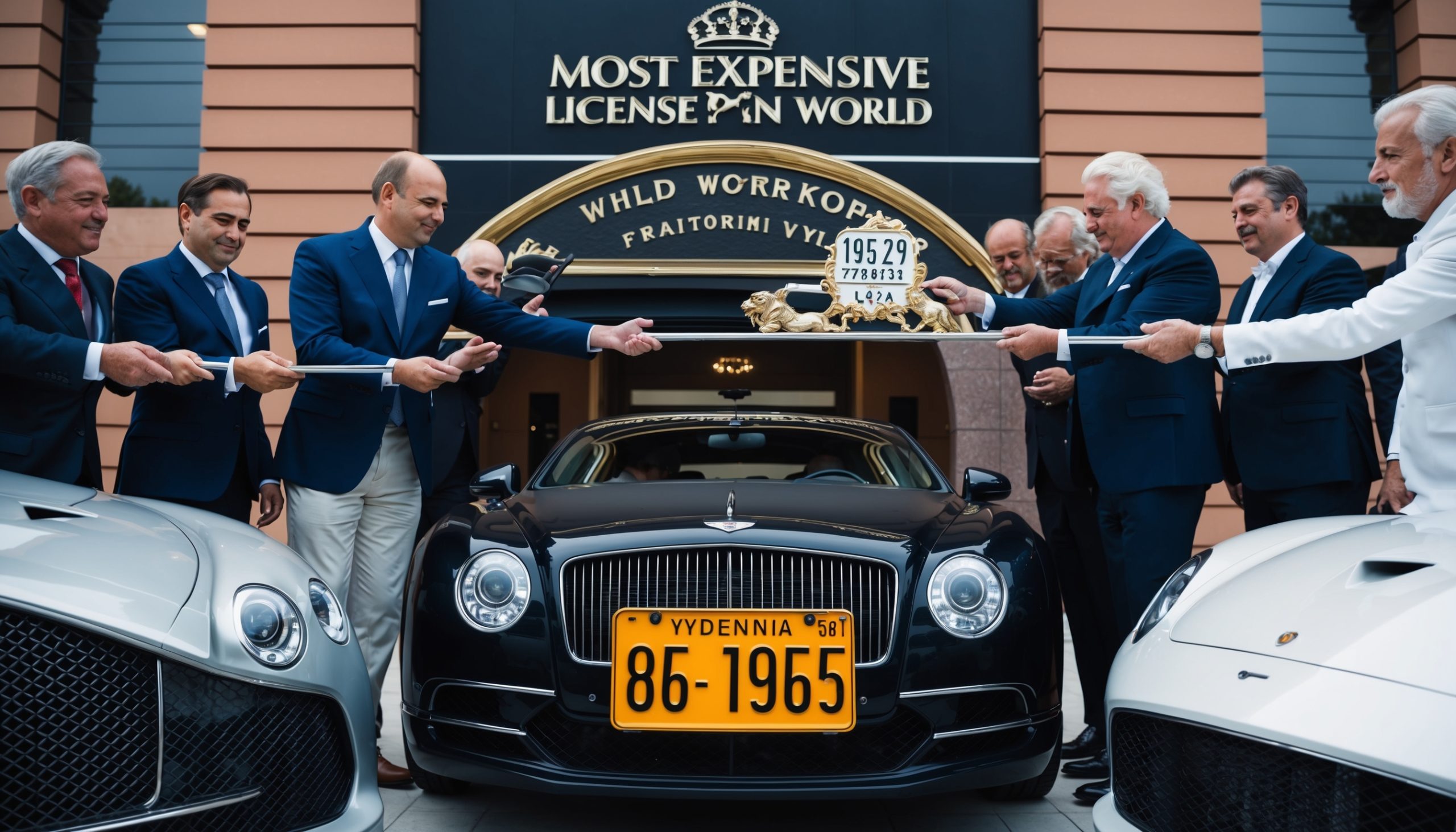 Officials unveil a luxury car beneath the world’s most expensive license plate sign