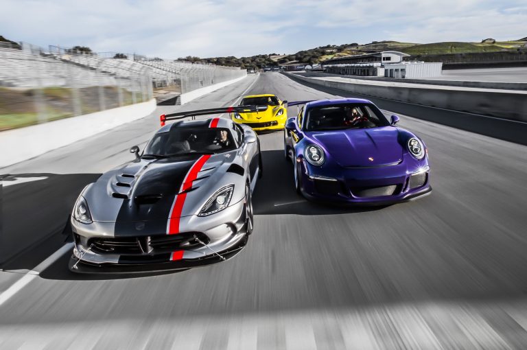 Dodge Viper ACR, Porsche 911 GT3 RS, and Chevrolet Corvette Z06