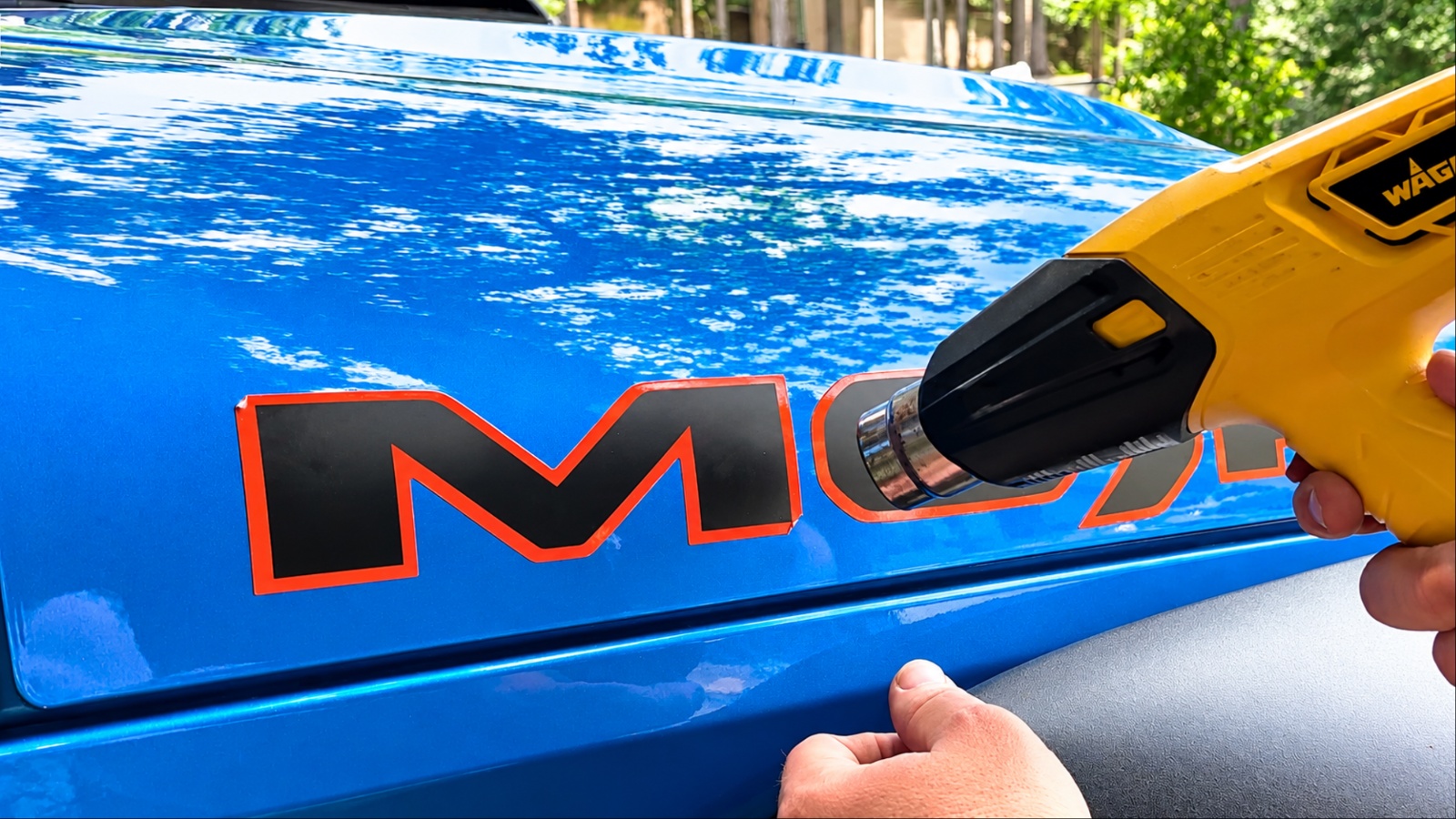 removing decal from blue car