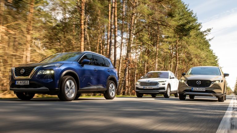 Nissan X-Trail, Mazda CX-5, and Skoda Karoq