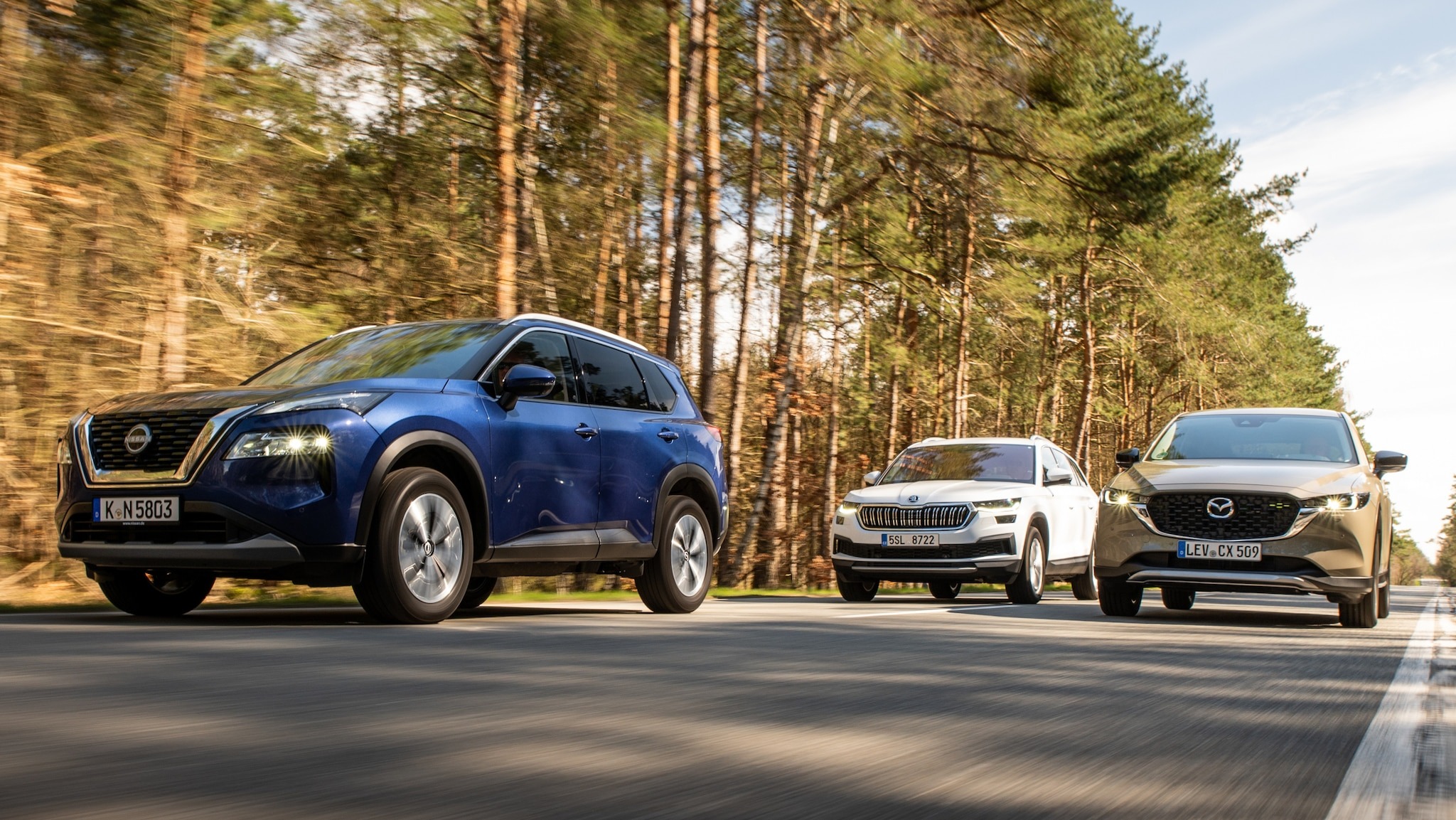 Nissan X-Trail, Mazda CX-5, and Skoda Karoq