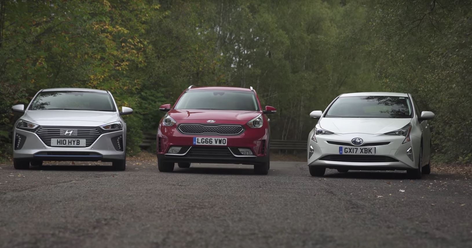 Toyota Prius, Hyundai Ioniq, and Kia Niro